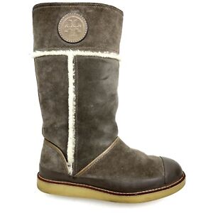 Tory Burch Amelie Fur Lined Leather Calf Boot Shoes Winter Gray Size 10