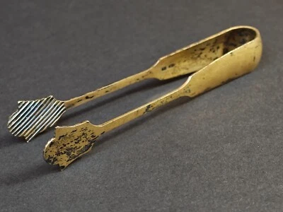 Pinça de açúcar vintage URSS Rússia Soviética banhada a ouro sólida 875 PRATA T185 - Imagem 1 de 4