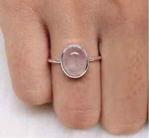 Rose Quartz Ring, 925 Sterling Silver Ring, Gemstone Ring, Solitaire Ring, Oval