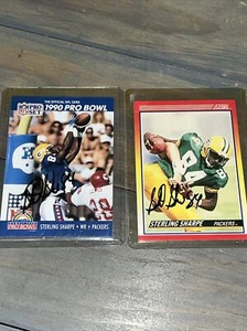 Lote de 2 tarjetas de fútbol americano firmadas con autógrafo Sterling Sharpe 1990 Score Pro Set NFL - Imagen 1 de 4