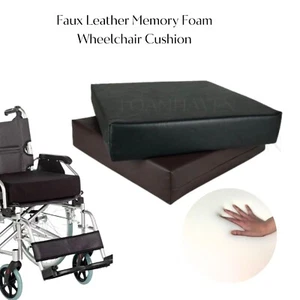 Wheelchair Memory Foam Cushion Faux Leather Pressure Relief Seat Pad Ziped Cover - Picture 1 of 7