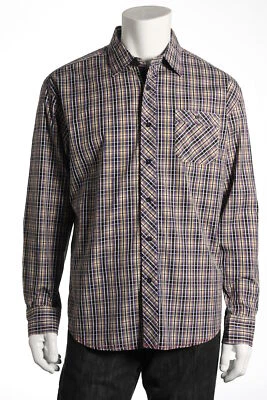 EQ Equilibrio Mens Purple Plaid Cotton Button Down Sport Shirt (Large, Purple) - Image 1 of 4
