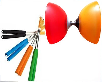 DIABOLONET-KREISZ Henrys Vision Free Diabolo ROT-ORANGE mit Kugellager/Freilauf + Alustäbe 325