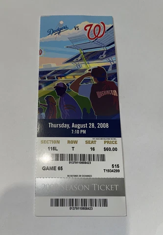 LA Dodgers  Vs Washington Nationals Game day ticket Stub. 8/28/2008 Cover