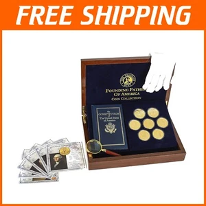 Esclusivo Set Monete Padri Fondatori 7 Pezzi - Rivestito in Oro 24K con Espositore - Foto 1 di 9