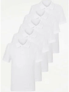 5x Polo Unisex Scuola Manica Corta Ragazzo Bianca Uniforme PE Palestra Età 3-16 anni - Foto 1 di 1
