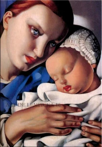 Mutter und Kind art De Lempicka Kunst Deko Bild 30x42 Leinwand Collection A5LT16 - Picture 1 of 2