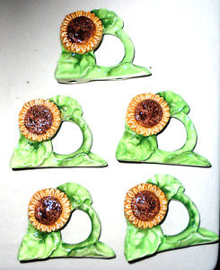 Sunflower Ceramic Napkin Rings, Set of 5