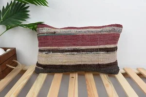 Boho Pillow, Gift Pillow, Kilim Cushion Sham, 12"x20" Red Cushion Cover - Picture 1 of 6