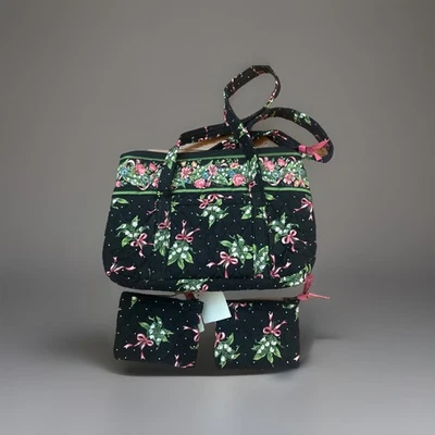 Vera Bradley Monedero Bolso de Hombro Nueva Esperanza Patrón Floral Rosa Cinta Polka Foto 1 de 4