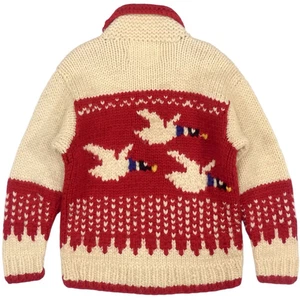 Kanata x Johnbull Cowichan Pullover Gr. 36 S Vogelmuster rot Made in Canada - Bild 1 von 24