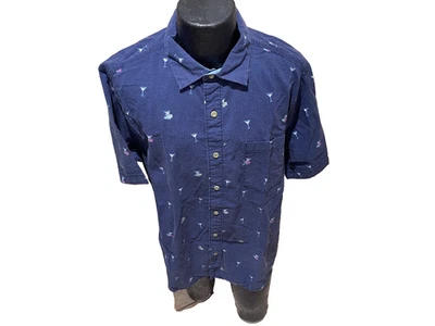 TOMMY BAHAMA NAVY BLU S/S SEERSUCKER HAWAIIAN PRINT COT/TENCEL SPORT SHIRT LT/GL - Image 1 of 4