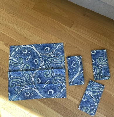 Juego de 4 servilletas April Cornell azul verde cachemira algodón boho francés country Foto 1 de 4