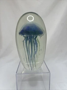 Dynasty Gallery Jellyfish Paperweight Art Glass 6.5” Glows In Dark Blue Green - Picture 1 of 6