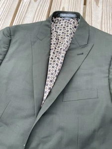 NWT Indochino Sportcoat 42R Guabello Super 120s Olive Peak Lapel Wool Blazer - Picture 1 of 10