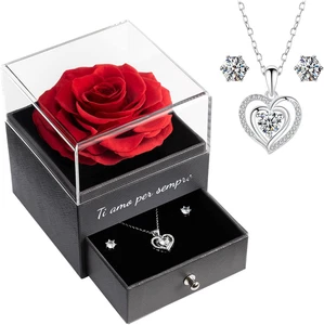 Rosa Eterna Regalo Donna,Rosa Stabilizzata Con Collana Argento 925 Donna, Idea R - Foto 1 di 12