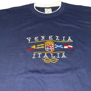 Y2K Venezia Italia Graphic Tee Navy XXL Atmungsaktiv Baumwolle Bestickte Flaggen - Bild 1 von 9