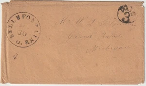Bellefontaine O paid 3 stampless Ohio cover (J253) - Picture 1 of 2