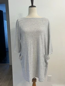 Vestido Eileen Fisher para mujer talla grande blanco y negro a rayas 100 % lino orgánico - Imagen 1 de 7