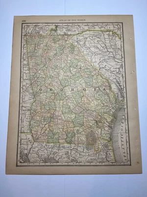 1890 GEORGIA State Map Fm 1890 Rand-McNally Atlas SEE PICs & DESCRIP - Image 1 of 3