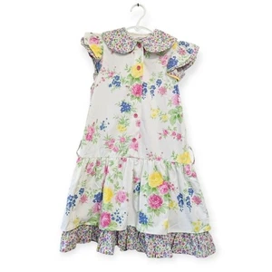 Vintage Floral Drop Waist Dress Peter Pan Collar 8 Girls Cottage Kawaii Dainty - Picture 1 of 12