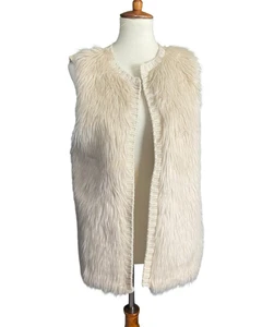 Eyeshadow Faux Fur Knit Vest Women's Size M Cream Open Front Retro Boho Soft - Picture 1 of 6