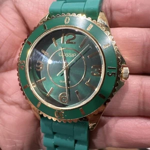 Working GOSSIP Quartz Analog Watch Green Dial Green Silicone Band 40mm - Picture 1 of 9