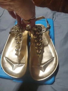 Mossimo Thong Gold Bead Accent Sandal Slingbacks VERY CUTE Sz 7.5 ~ ❤️~ F10648 - Picture 1 of 12