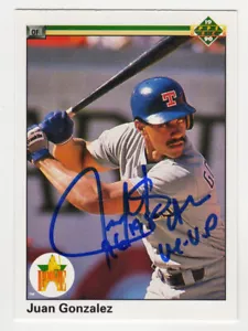 Juan Gonzalez Autographed 1990 UD Rookie Card #72 w/96, 98 AL MVP - (SS COA) - Picture 1 of 2
