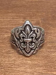 Night Rider Fleur De Lis 925 Sterling Silver Ring Size 10 - Picture 1 of 5
