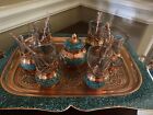 Persian Tea set Turquoise Stone & Copper   Made by Master Mr Aghajani   NEW