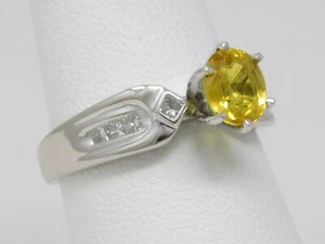Platinum ≈6.55x5.45mm Oval Yellow Sapphire & Diamond Accent Ring Sz 7 B6915 - Picture 1 of 7