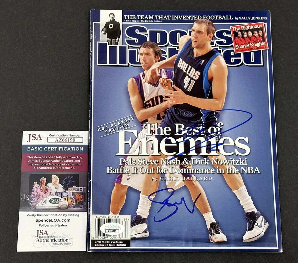 Steve Nash & Dirk Nowitzki Signed Sports Illustrated Magazine Mavericks JSA COA - Image 1 of 2