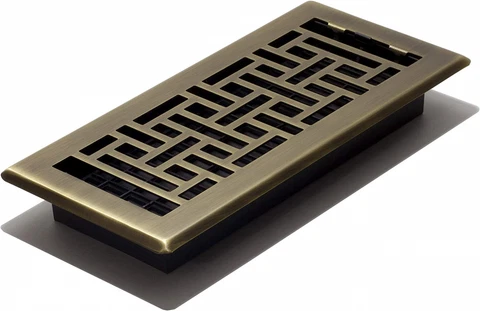 Decor Grates AJH410-A Oriental Floor Register, 4x10 Inches, Antique Brass Cover
