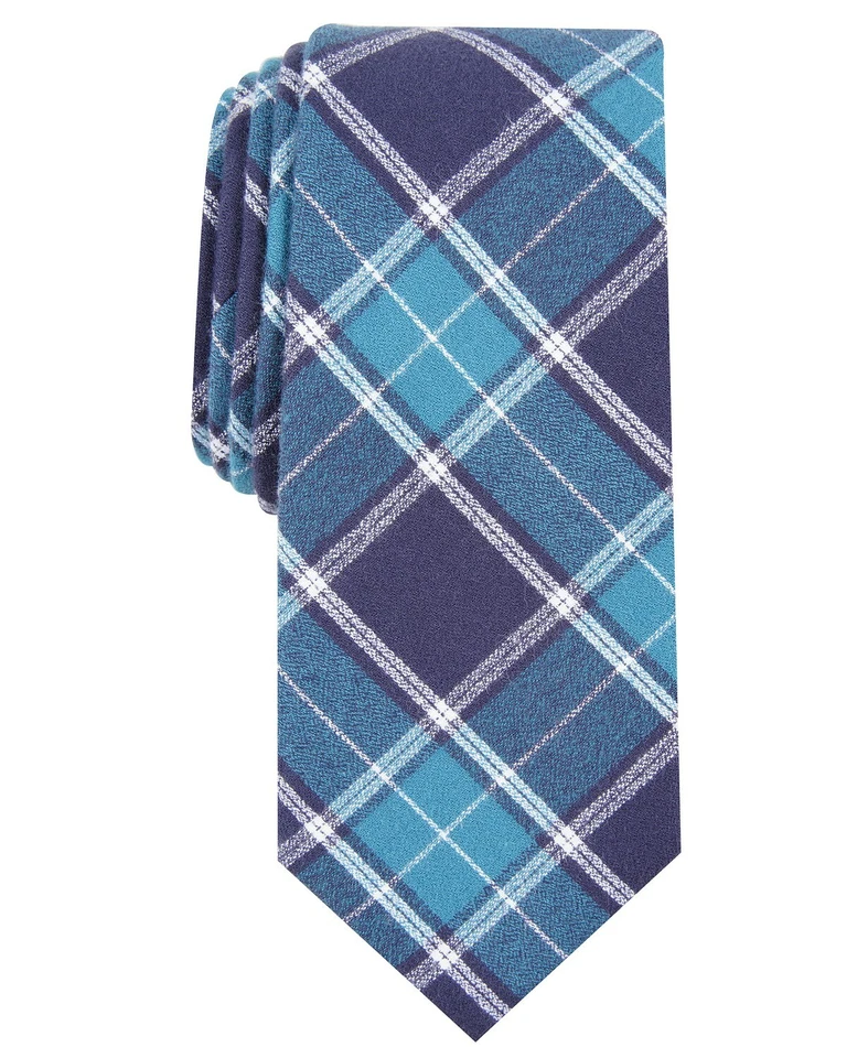 Nueva Corbata Para Hombres Bar III Azul Teal Dobladillo Algodón A Cuadros Ajustada Cuello Corbata Foto 1 de 1