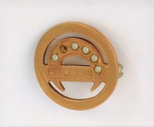 VINTAGE BEAUTIFUL 10K YELLOW GOLD SEED PEARL PHILATHEA MASONIC CRESCENT PIN 1.8G - Picture 1 of 2