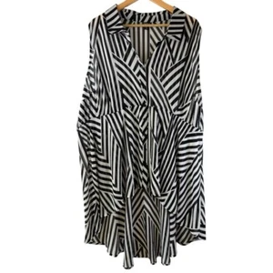 Torrid Hi-Lo Babydoll Sheer Tunic Geometric Top Size 5X Sleeveless Black White - Picture 1 of 11