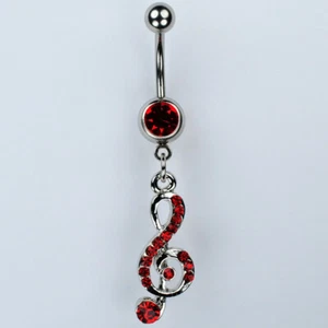 G-SCHLÜSSEL Baumeln Bauchnabel Ring ROT Violinschlüssel Musik Note Bauchnabel Schmuck (C2) - Bild 1 von 1