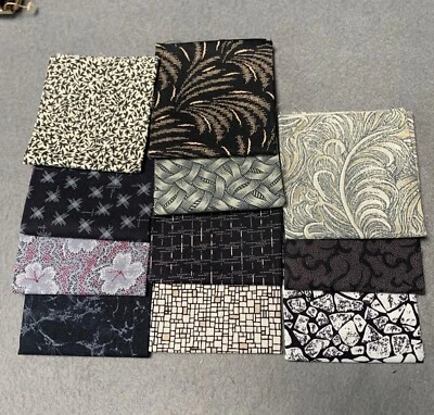 Квадраты хлопчатобумажной ткани для квилтинга в ассортименте 11x6 черные и нейтральные тона предварительно нарезанные... - Изображение 1 из 4