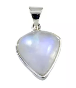 Moonstone Blue Rainbow Necklace Pendant Sterling Silver Large Heart Cut Bezel - Picture 1 of 2