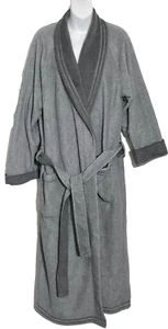 M&S men's SMALL/MEDIUM fleece STITCH DETAIL DRESSING GOWN bath robe GREY vgc - Picture 1 of 5