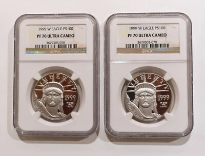 1999 Platinum Eagle $100 One Ounce NGC Rated PF70 - Image 1 of 3