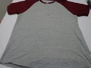 American Eagle Henley Shirt Men Size XL Gray Burgundy Sleeves Short Sleeve - Picture 1 of 6
