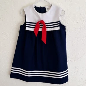 Vintage Winnie The Pooh Navy Blue Dress Red Tie Toddler Size 4 - Picture 1 of 6