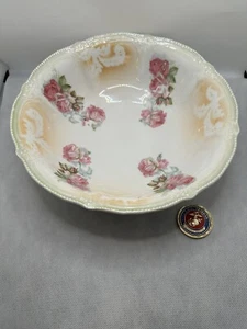 Antique 1900's RPMK Germany 9”D x 2.75"H Large Bowl Floral Roses Iridescent VTG - Picture 1 of 4