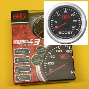 SAAS Muscle 3 SG32213 Turbo boost gauge Diesel 0-30 PSi 3 Black 52mm 2" - Picture 1 of 6