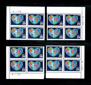 Scott # 2535 29 centavos Love Heart juego de 4 bloques de platos MNH fresco - Imagen 1 de 1