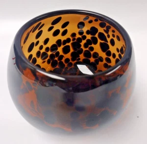 Tortoise Shell-Look Glass Votive/Tealight Candle Holder 3.5"H 4.5" W - Picture 1 of 3