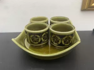 4 Green Hornsea Gourmet 66 Egg Cups In Dish Mid Century Retro Wheel Design Green - Picture 1 of 8