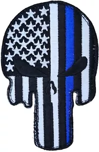 PUNISHER SCHÄDEL AMERIKANISCHE FLAGGE POLIZIST BLAUE LINIE SWAT TAKTISCHER POLIZEI HAKENAUFNÄHER - Bild 1 von 2